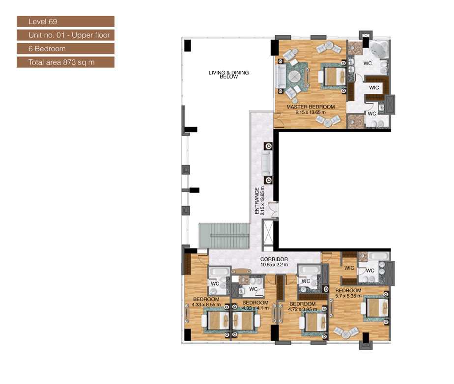 Level-69,Unit-no-1-Upper-Floor-,6-Bedroom-,Size-873-Sq m